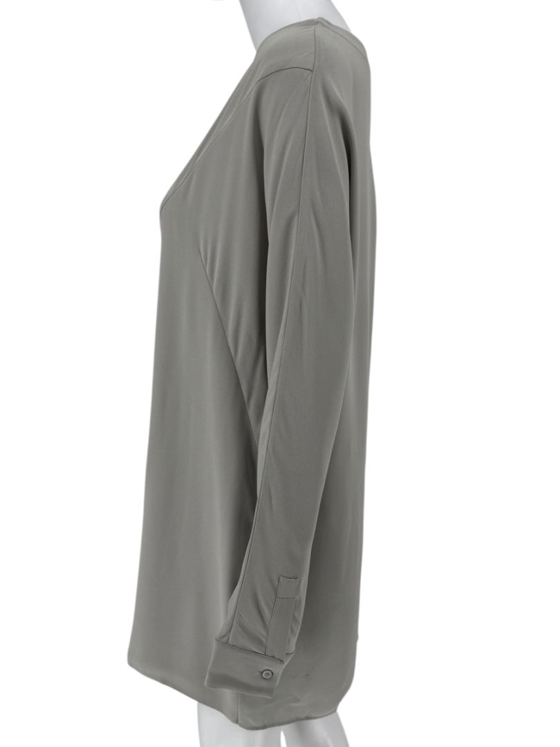 Akris Gravel Grey Long Silk Tunic Blouse – Size 8