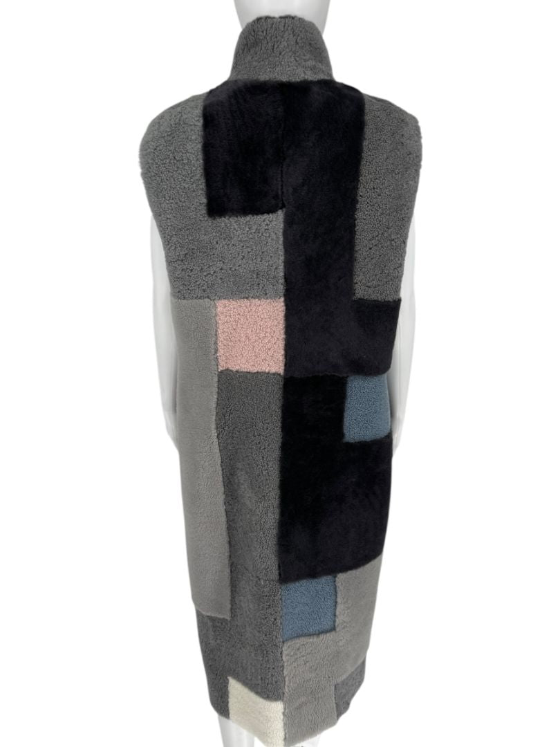 Akris Colorblock Shearling Patchwork Vest – Size 10