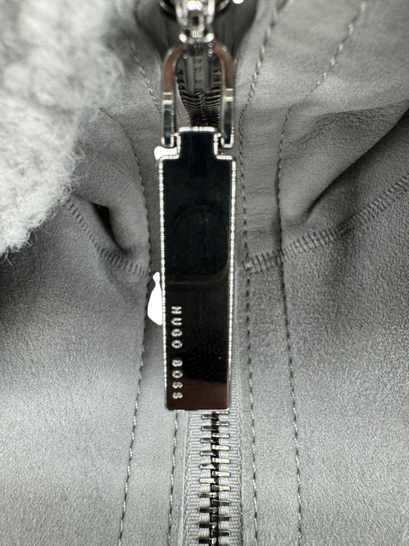 Hugo Boss Grey Shearling-Lined Suede Coat – Size Large