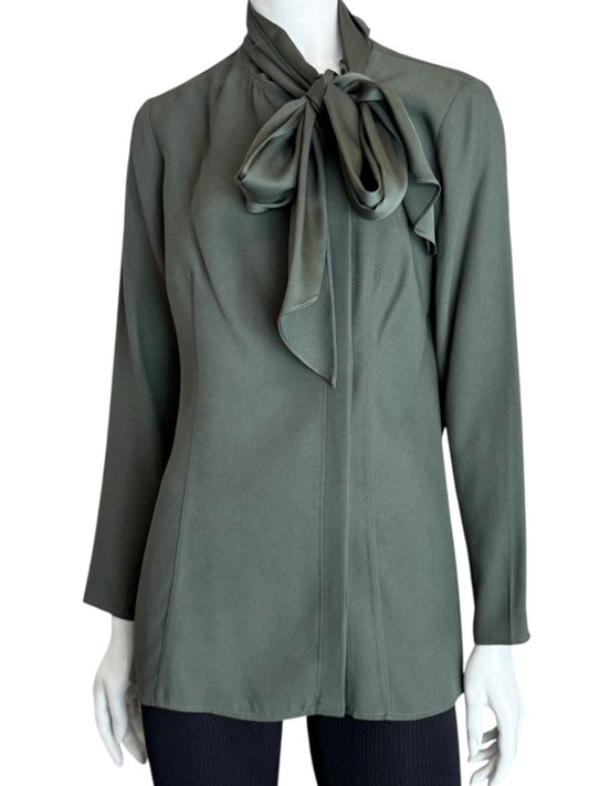 Pamella Roland Sage Green Tie-Neck Blouse – Large