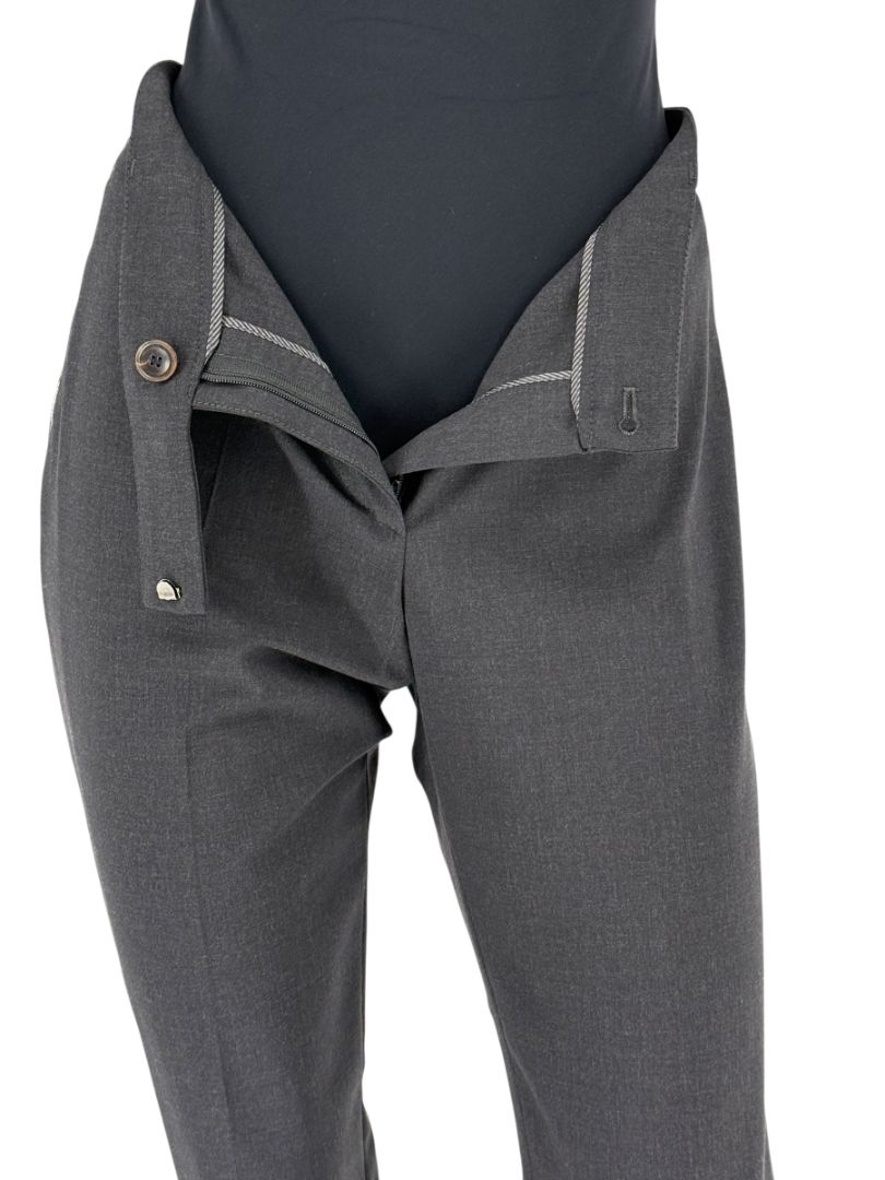 Brunello Cucinelli Grey Wool-Blend Cropped Pants with Monili Trim – Size IT 46 / US 10