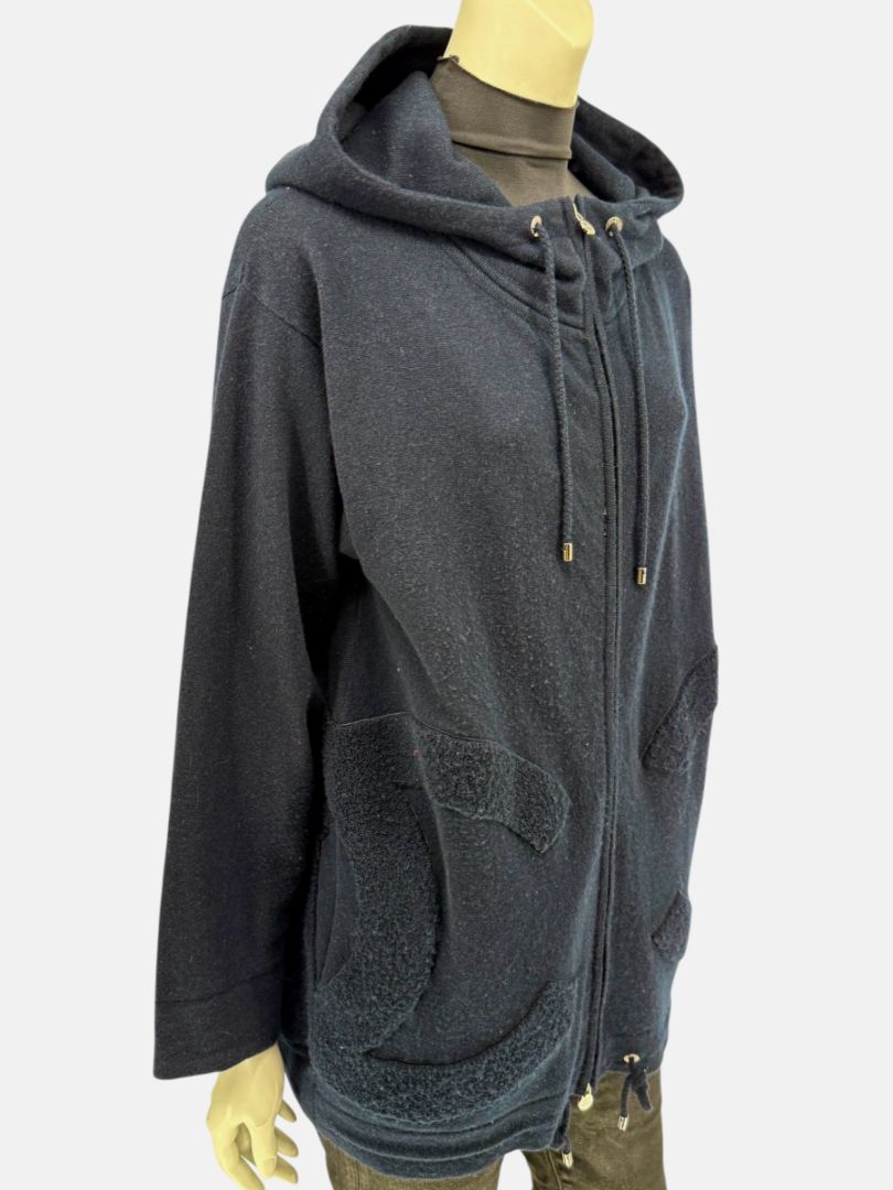 Chanel Navy Blue Cashmere Hoodie with Silver Hardware – Size 36