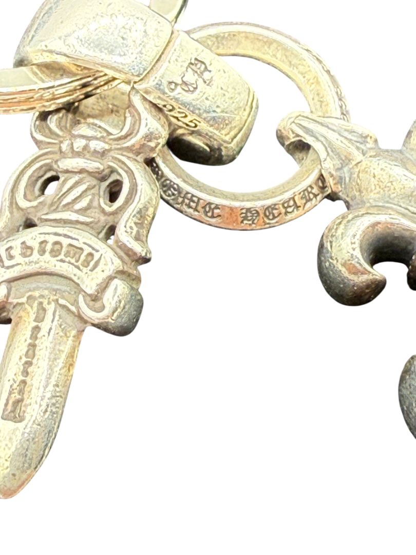 Chrome Hearts Fleur de Lis & #5 Dagger Key Ring – Sterling Silver