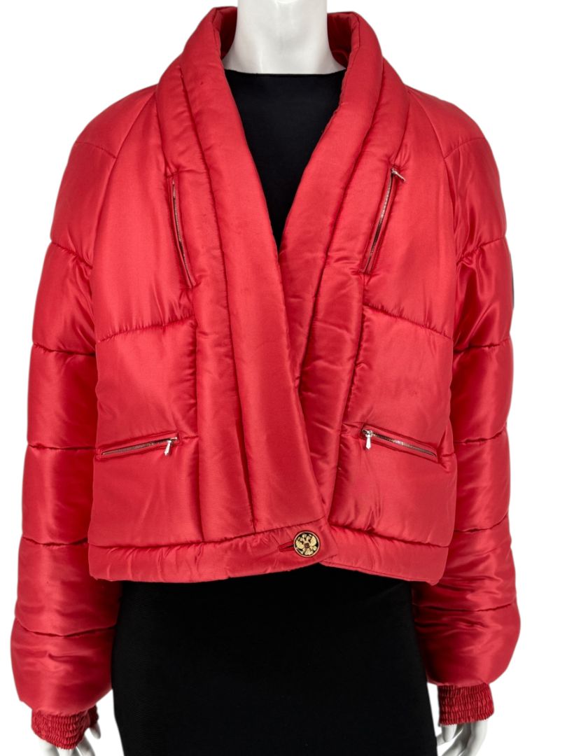 Chanel 2009 Paris Moscow Métiers d’Art Red Silk Puffer Bomber Jacket - Size 44
