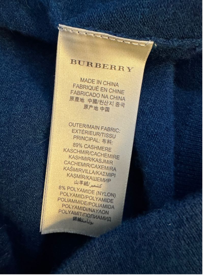 Burberry London Blue V-Neck Cashmere Sweater – Size XL