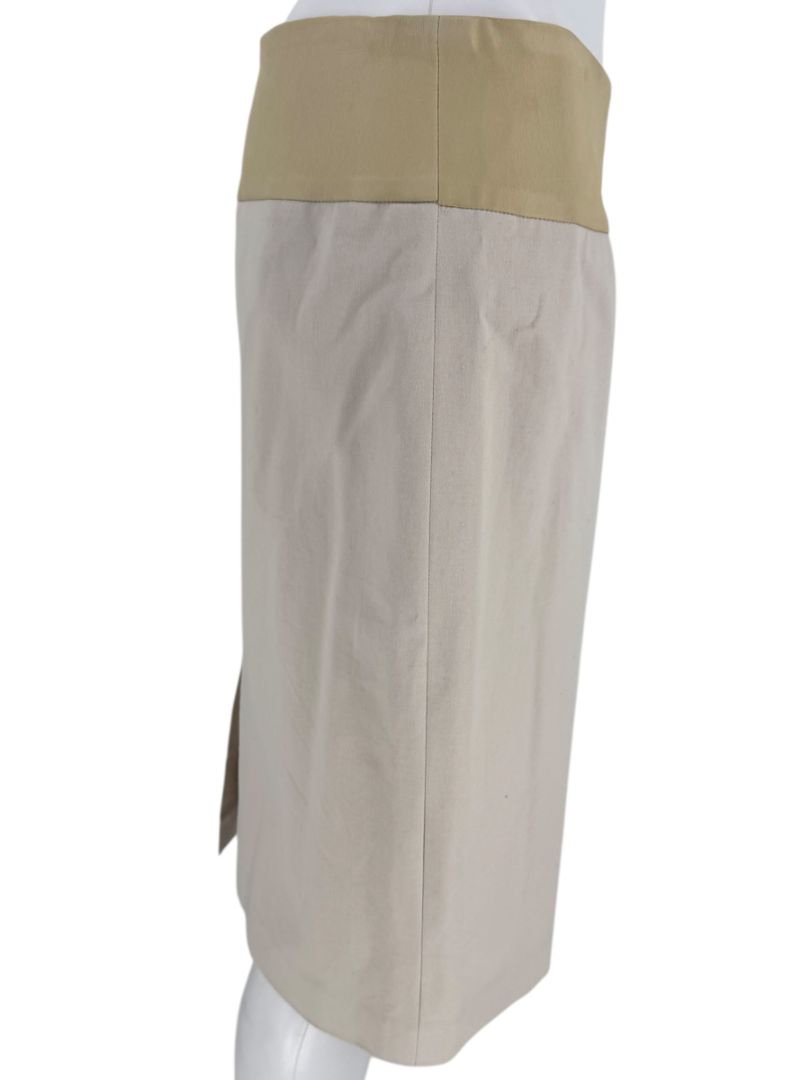 Brunello Cucinelli Beige Leather-Trim Pencil Skirt – Size IT 48 (US 12)