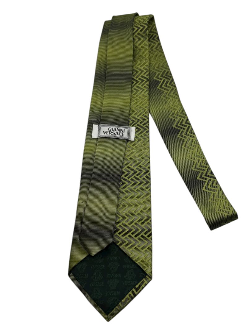 Gianni Versace Silk Tie – Green Ombre with Geometric Chevron Pattern