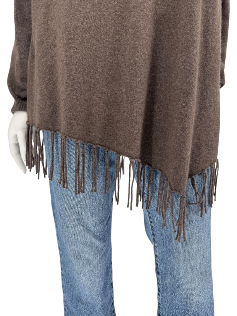 Repeat Cashmere Women’s Brown Wool-Cashmere Fringe Hem Sweater - Size L