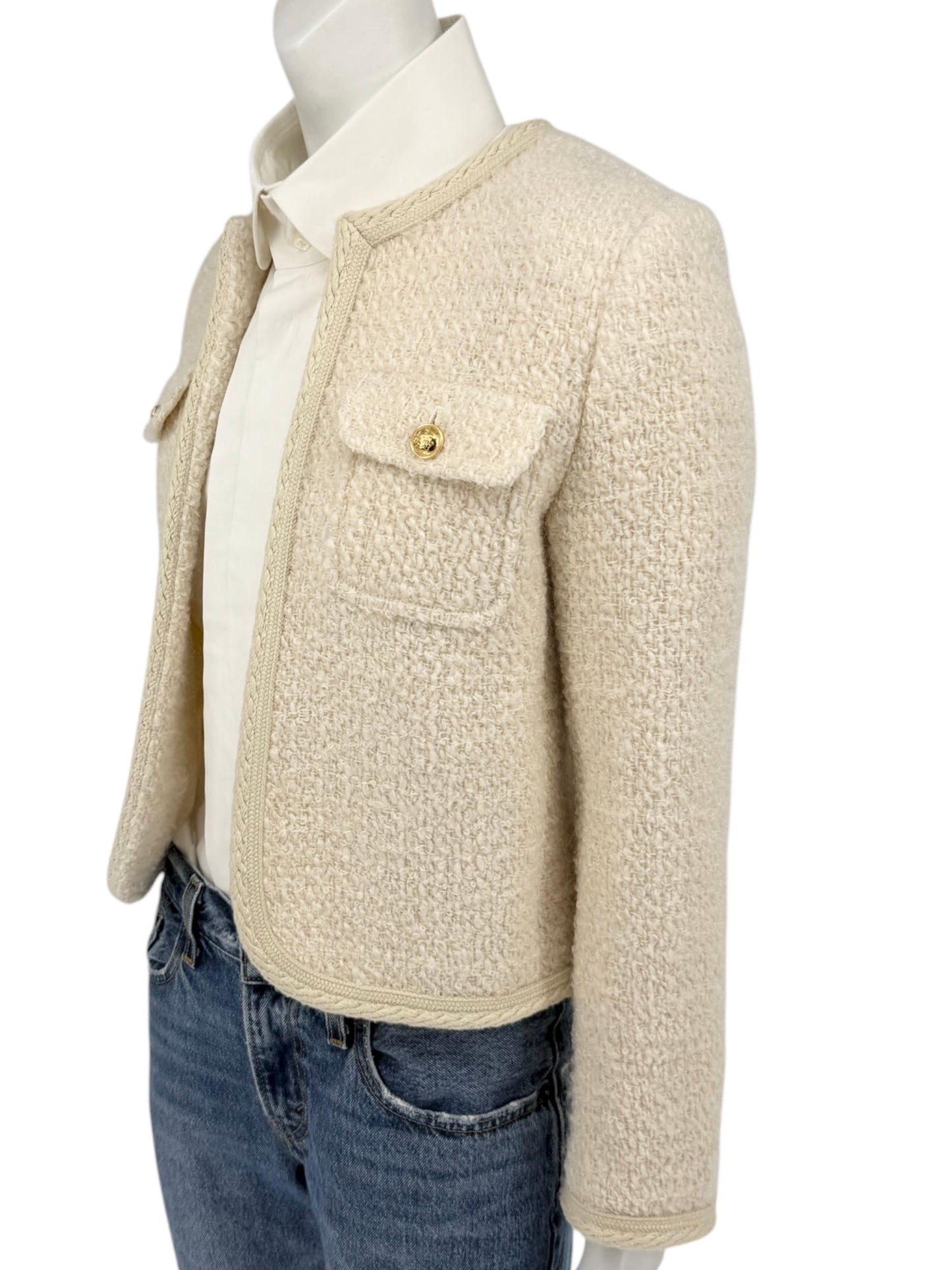 Celine “Chelsea” Ivory Tweed Jacket – Size FR 34