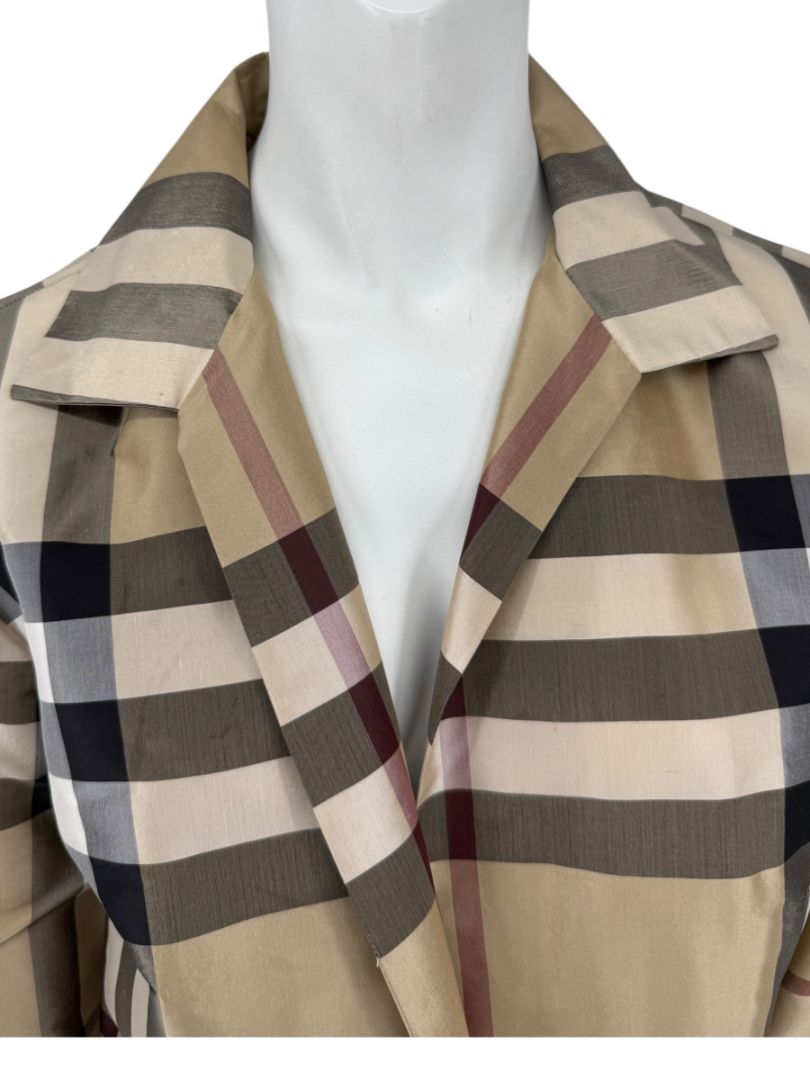 Burberry London Women’s Beige Nova Check Silk Blazer – Size XL