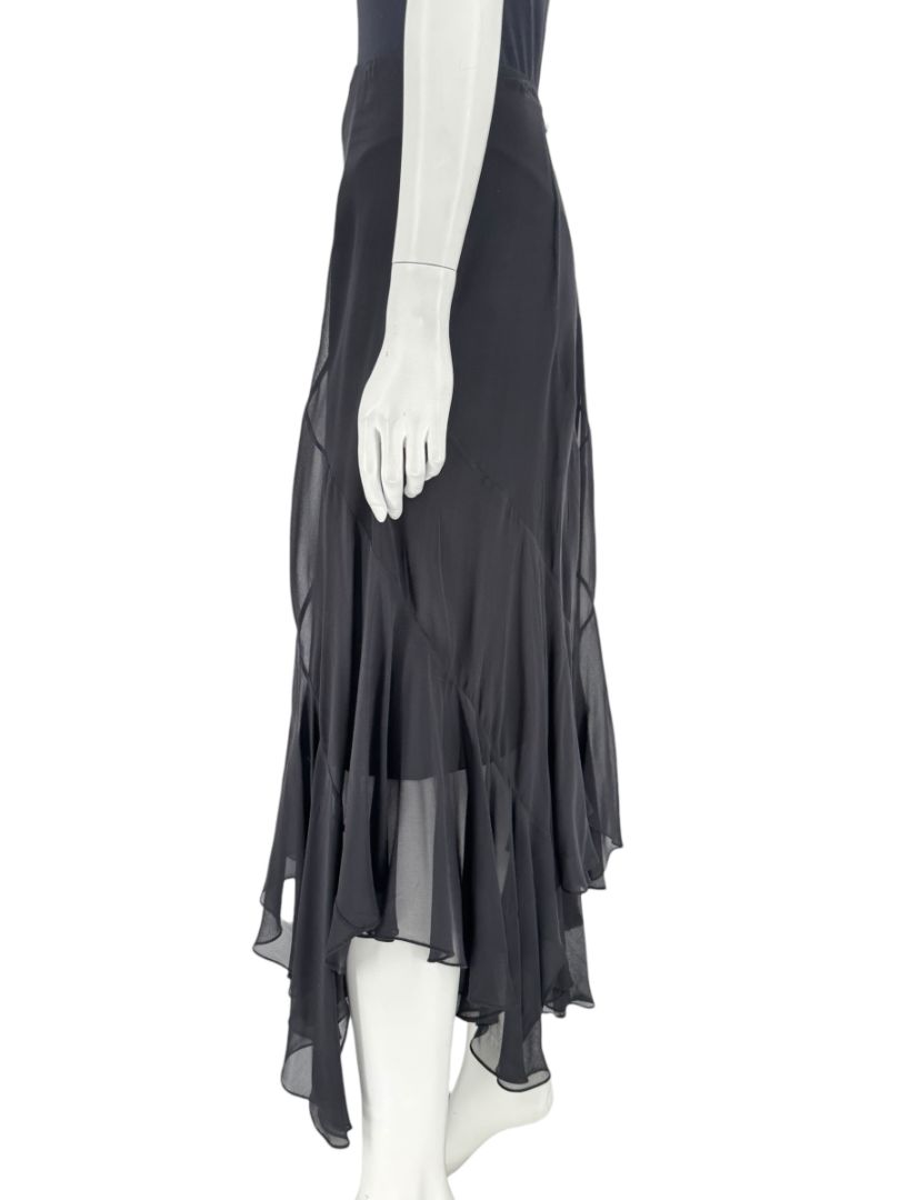 Dana Buchman Black Silk Asymmetric Ruffle Skirt – Size 12