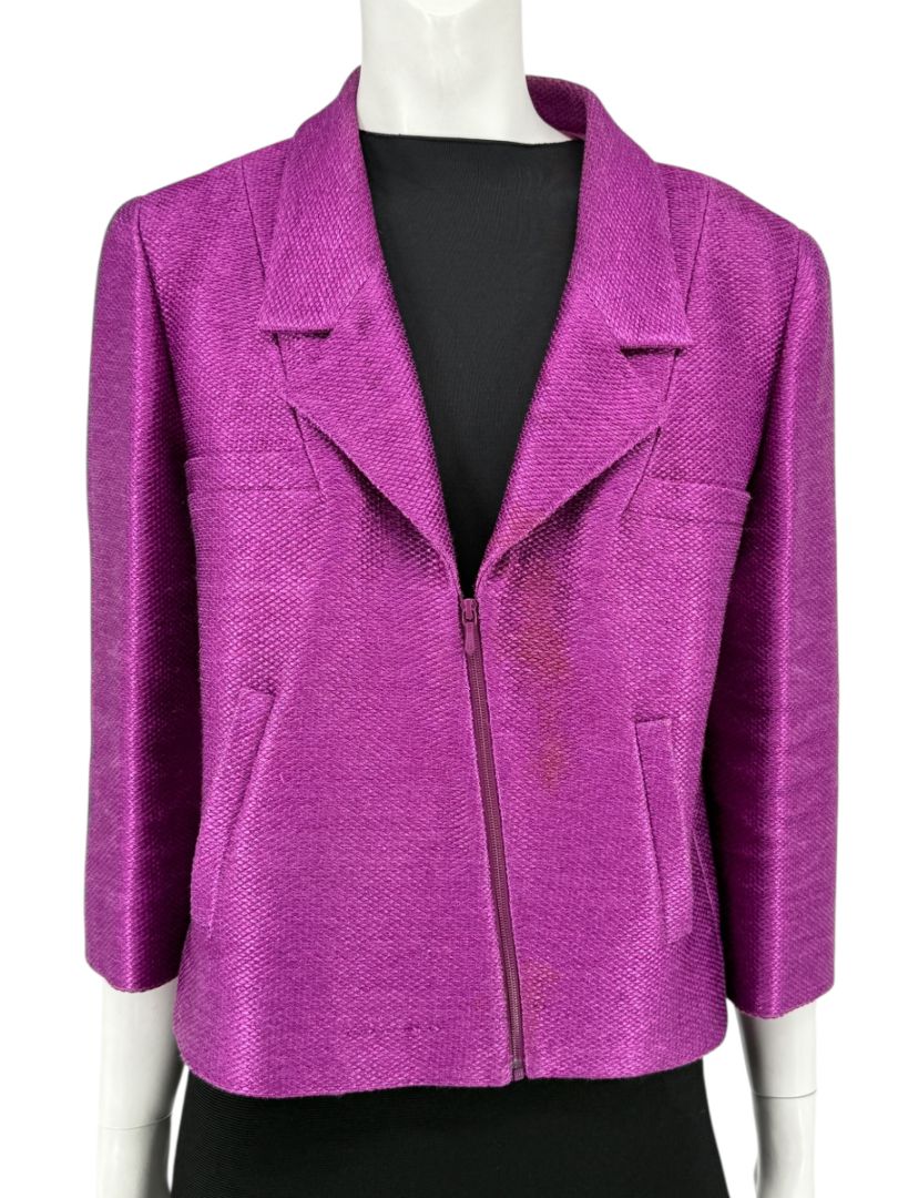 Chanel Fuchsia Textured Cotton-Blend Jacket – Size 42