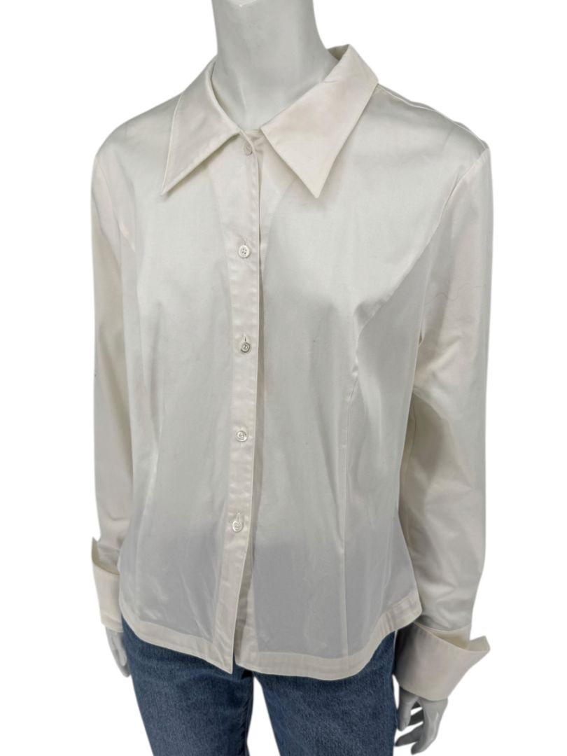 Escada White Cotton-Blend Lace-Up Back Dress Shirt – Size 42