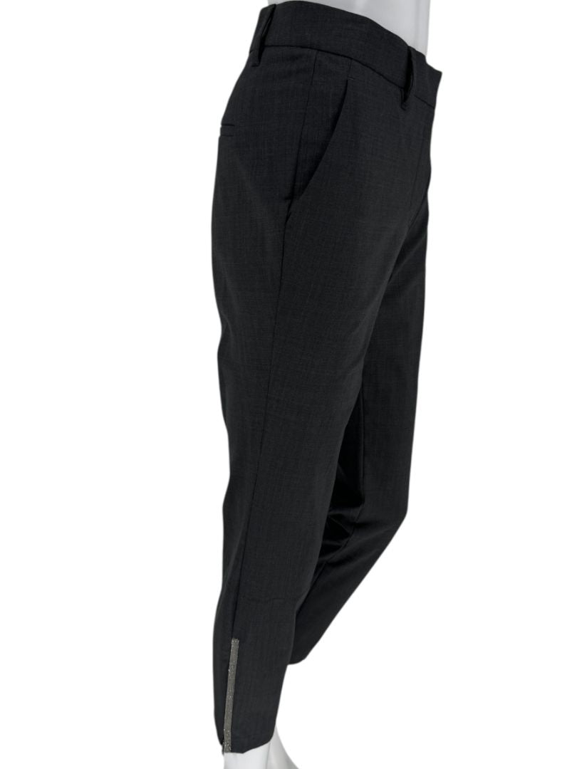 Brunello Cucinelli Grey Wool-Blend Slim Pants with Monili Trim – Size IT 44 / US 8