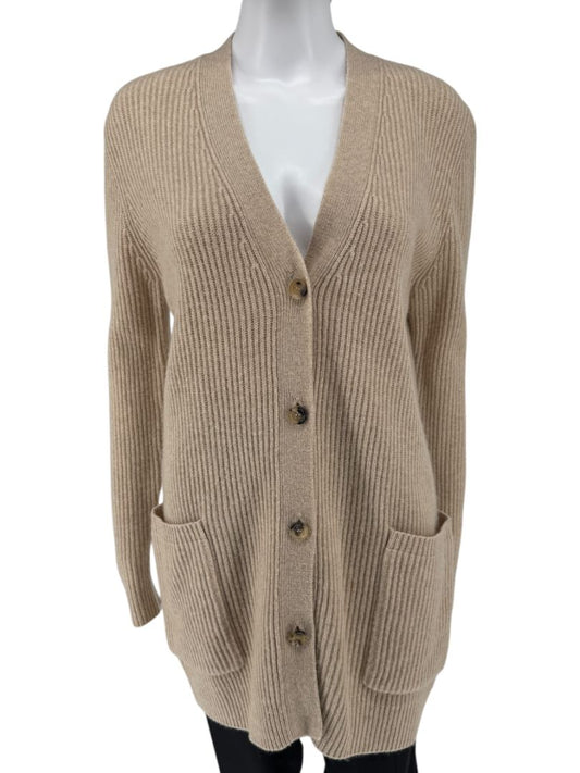 MaxMara Beige Ribbed Button-Front Cashmere Cardigan – Size M