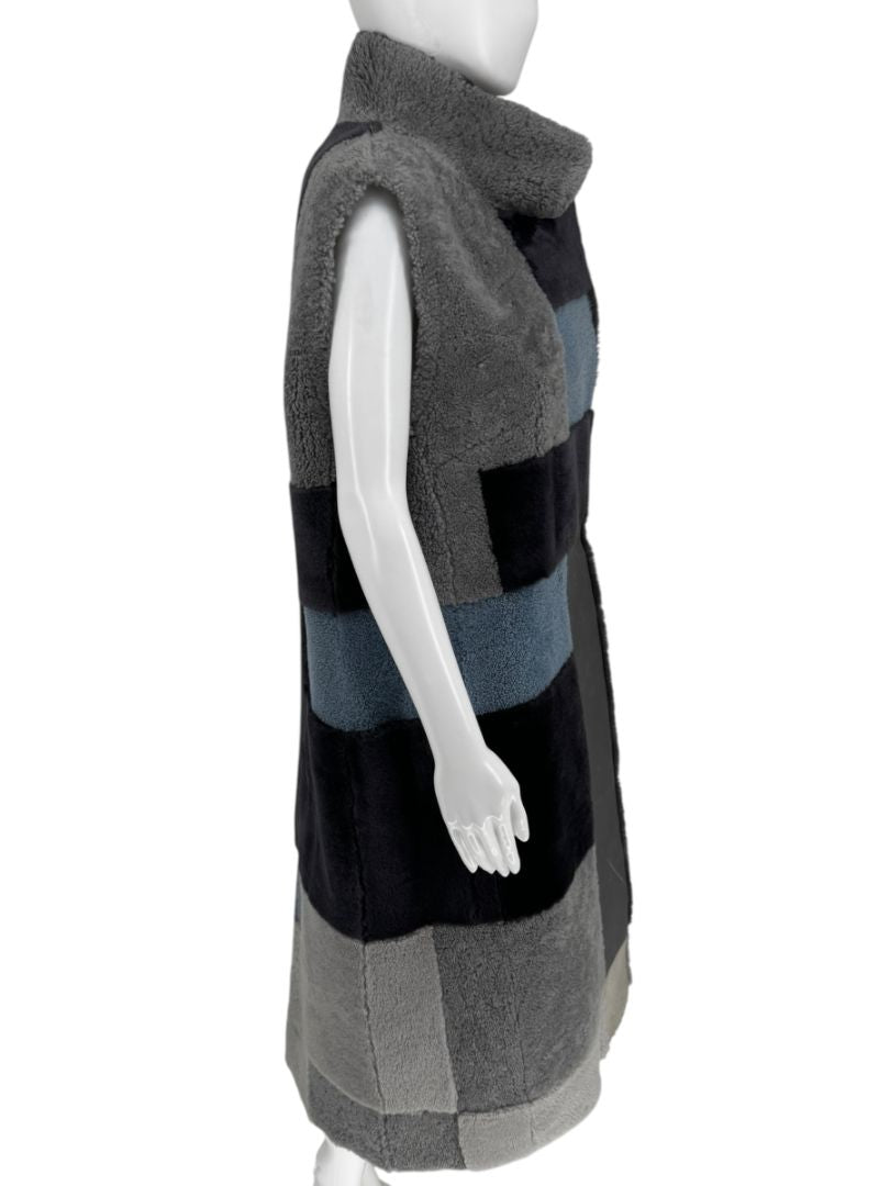 Akris Colorblock Shearling Patchwork Vest – Size 10