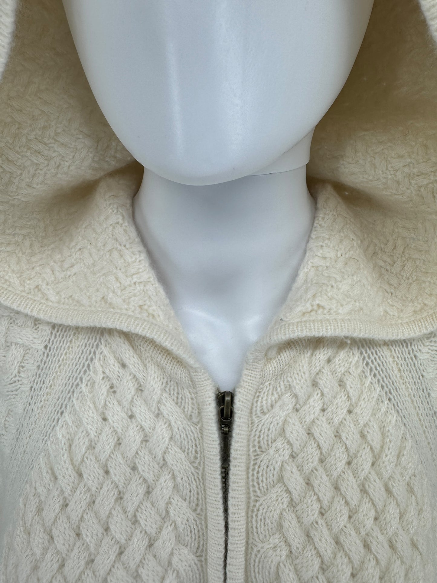 CO Ivory Basketweave Knit Hooded Zip Sweater - Size M