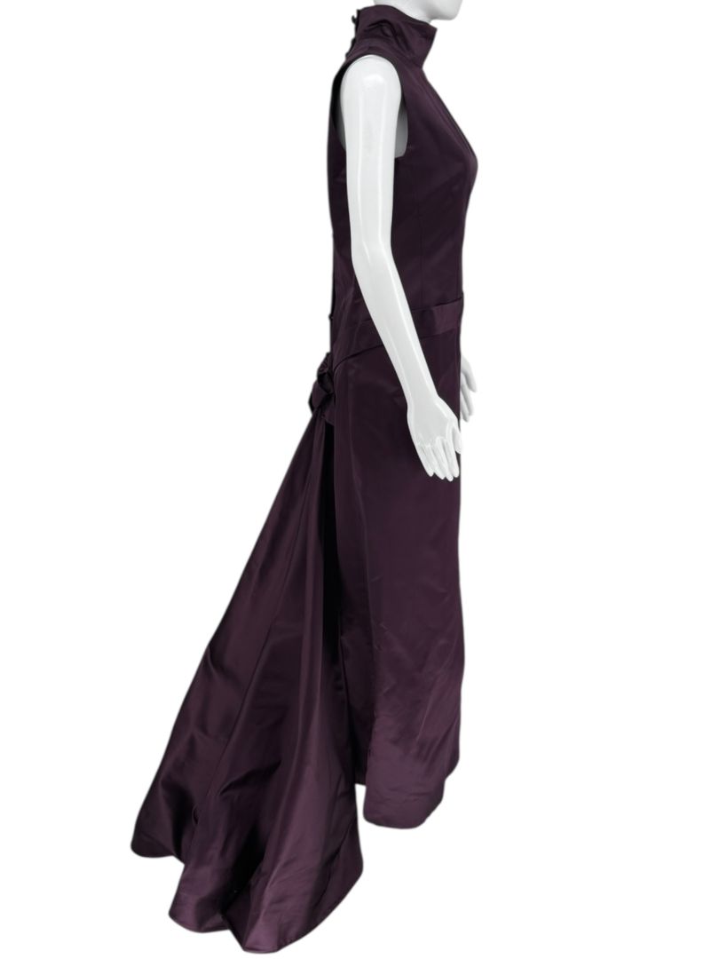 Plum High Neck Sleeveless Gown with Back Bow Detail – Large