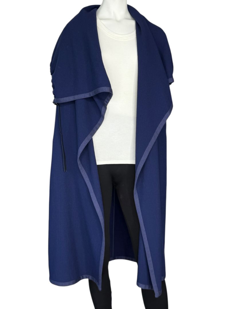 Agnona Navy Wool & Silk Hooded Longline Coat – Size IT 40