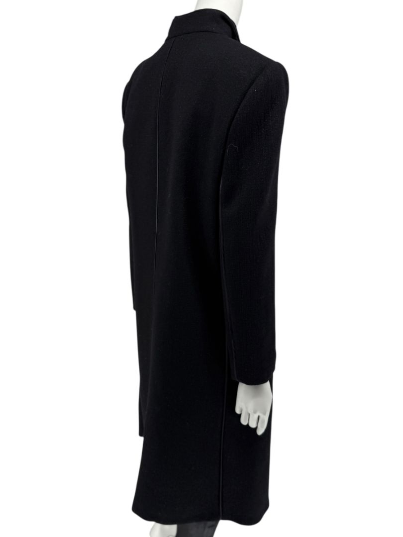 Pamella Roland Black Longline Coat Piped Trim Open Front Designer Outerwear Fits L