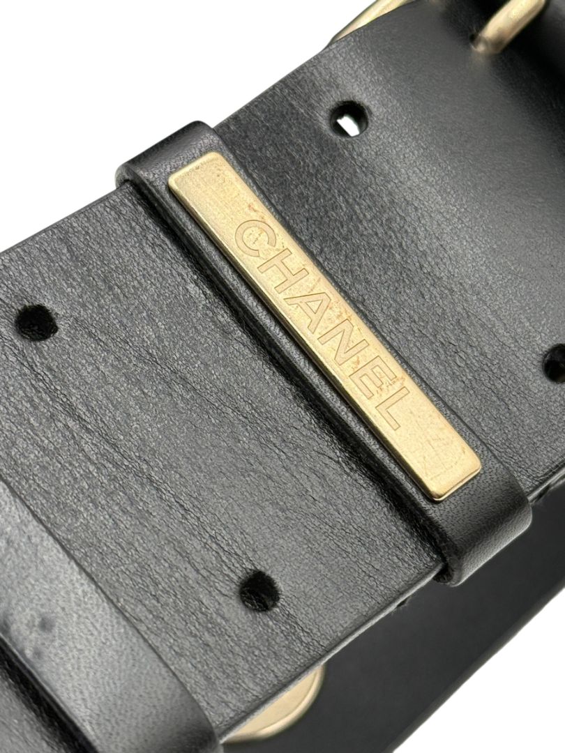 Chanel Spring 2008 Black Leather Gold Chain Accent Belt – Size 90/36