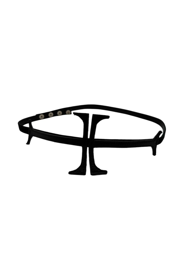 Sculptural Black Suede & Leather Waist Belt – Fits Like L/XL