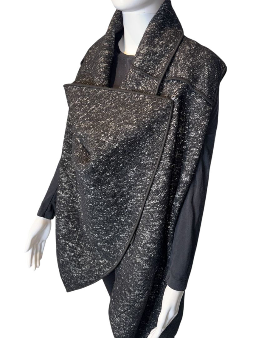 Donna Karan New York Black & White Wool Blend Sleeveless Open-Front Cardigan – Size S