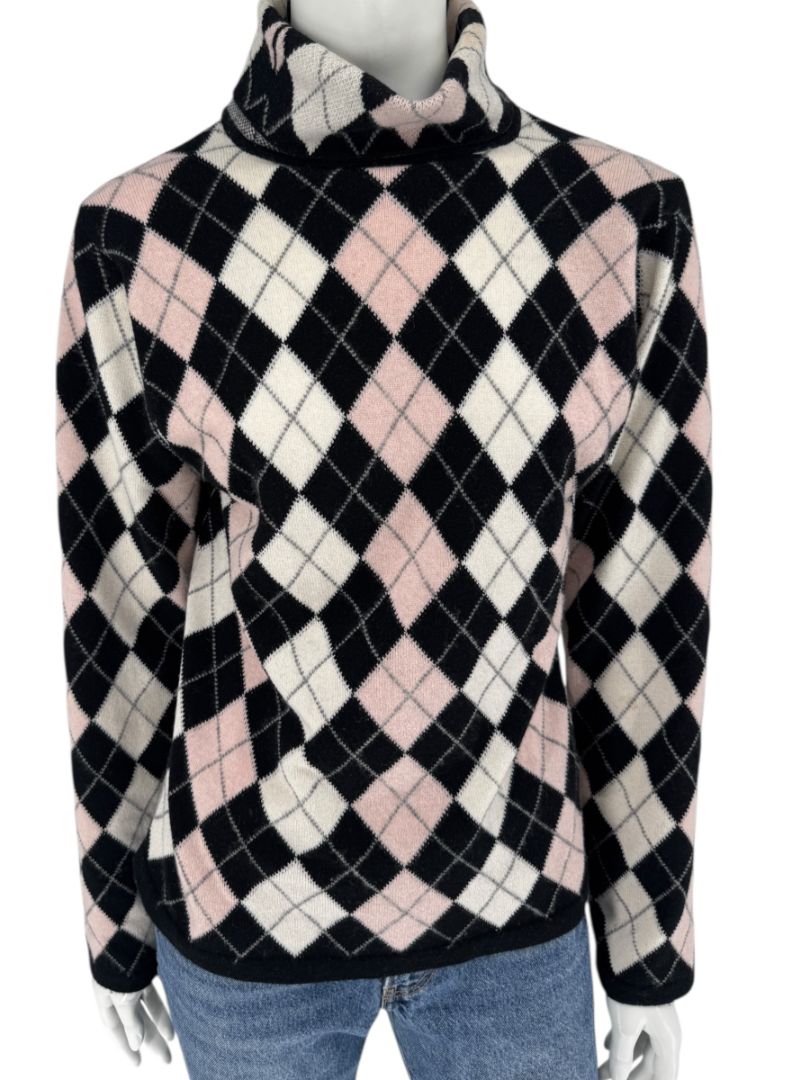 Pringle of Scotland 100% Cashmere Argyle Turtleneck Sweater – Size XL