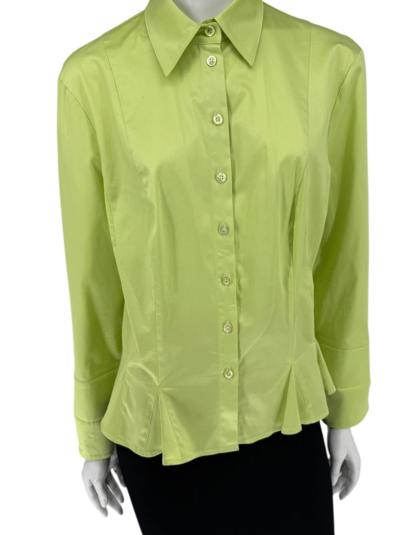 Escada Lime Green Cotton Blend Tailored Blouse – Size 42