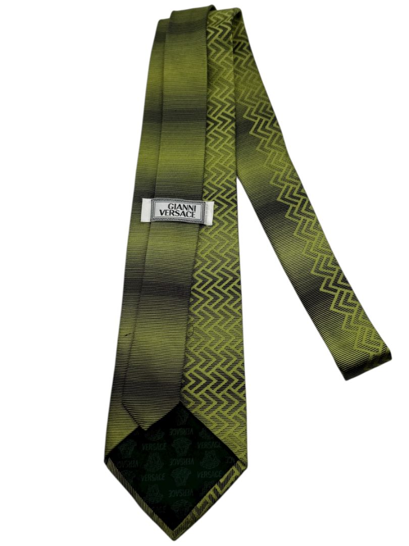 Gianni Versace Silk Tie – Green Ombre with Geometric Chevron Pattern