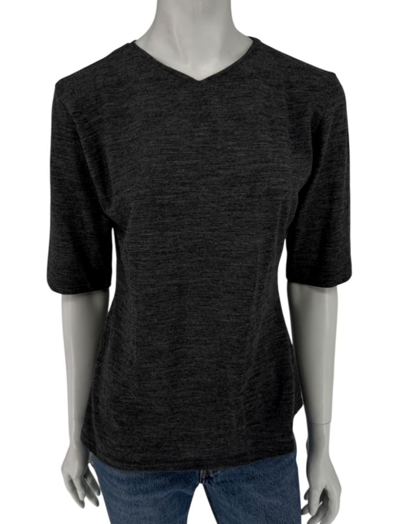 René Lezard Charcoal Gray V-Neck Knit Top – Large