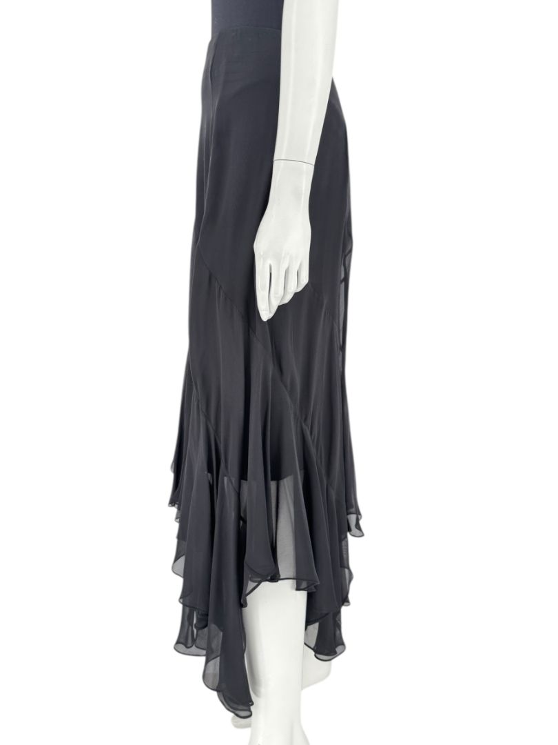 Dana Buchman Black Silk Asymmetric Ruffle Skirt – Size 12
