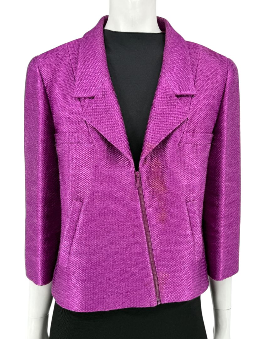 Chanel Fuchsia Textured Cotton-Blend Jacket – Size 42