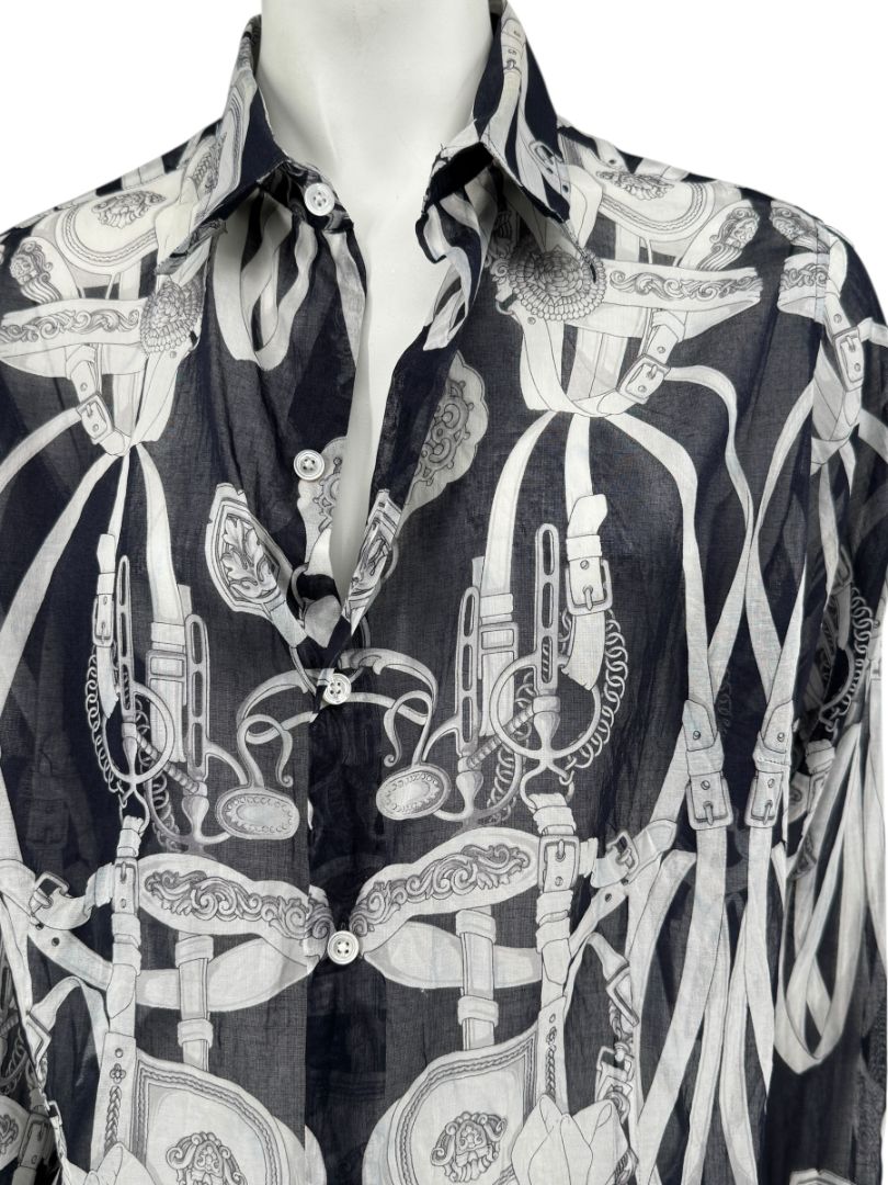 Craig Taylor Elegant Black & White Equestrian-Print Long-Sleeve Shirt – Size XL