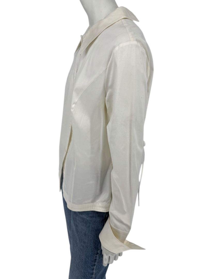 Escada White Cotton-Blend Lace-Up Back Dress Shirt – Size 42