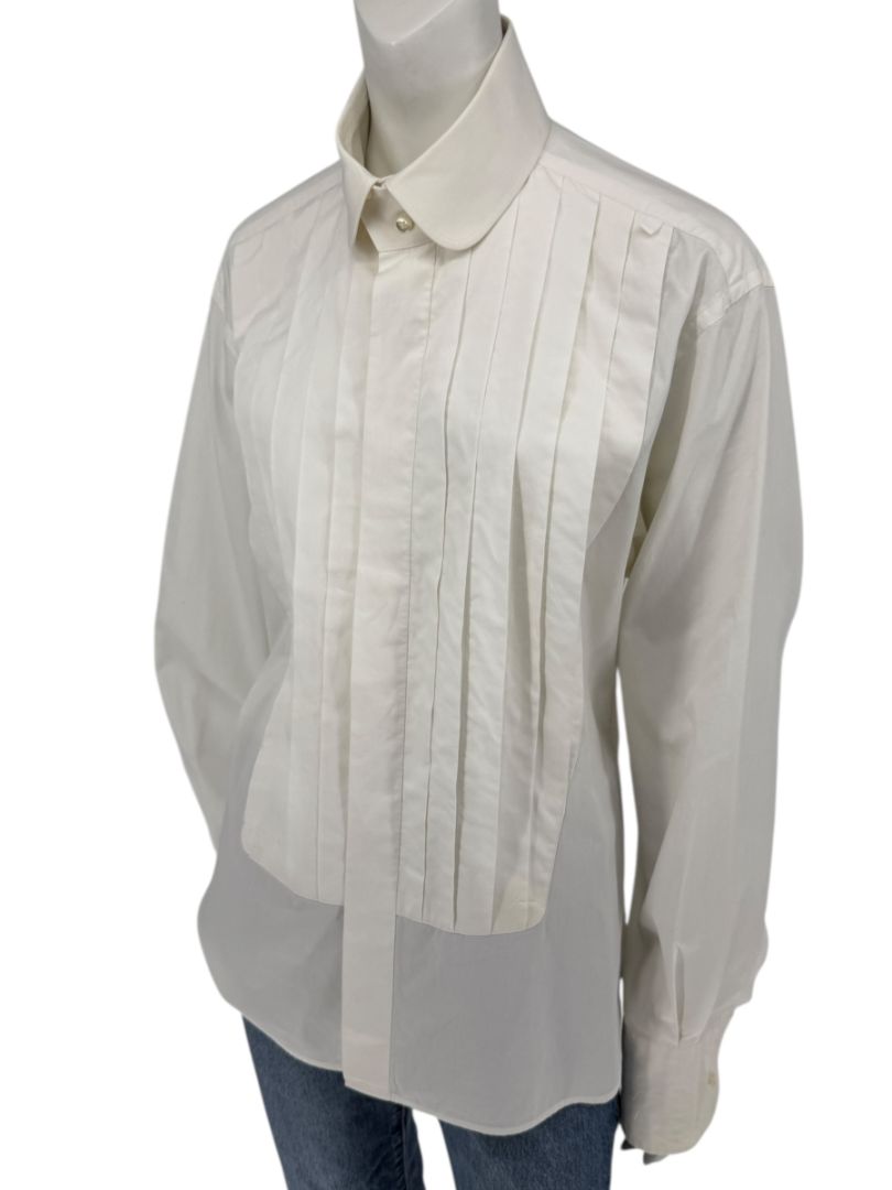 Karl Lagerfeld White Cotton Tuxedo-Style Pleated Shirt – Size 44