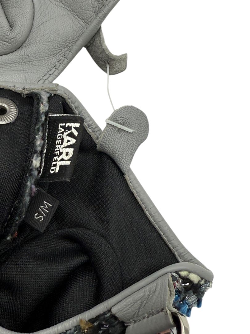 Karl Lagerfeld Gray Leather & Tweed Cutoff Gloves – Size S/M