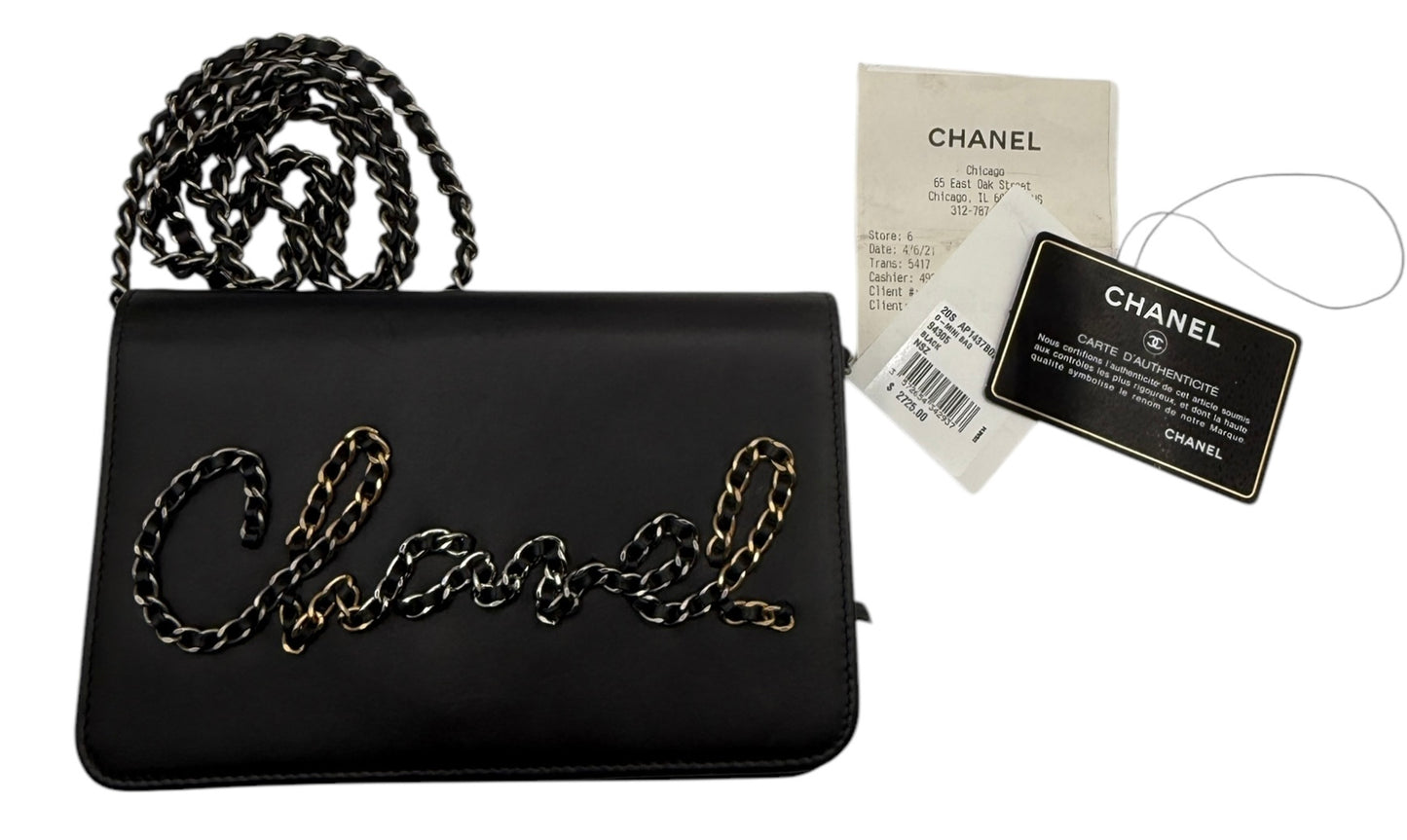 Chanel Black Calfskin Signe Wallet on Chain (WOC)