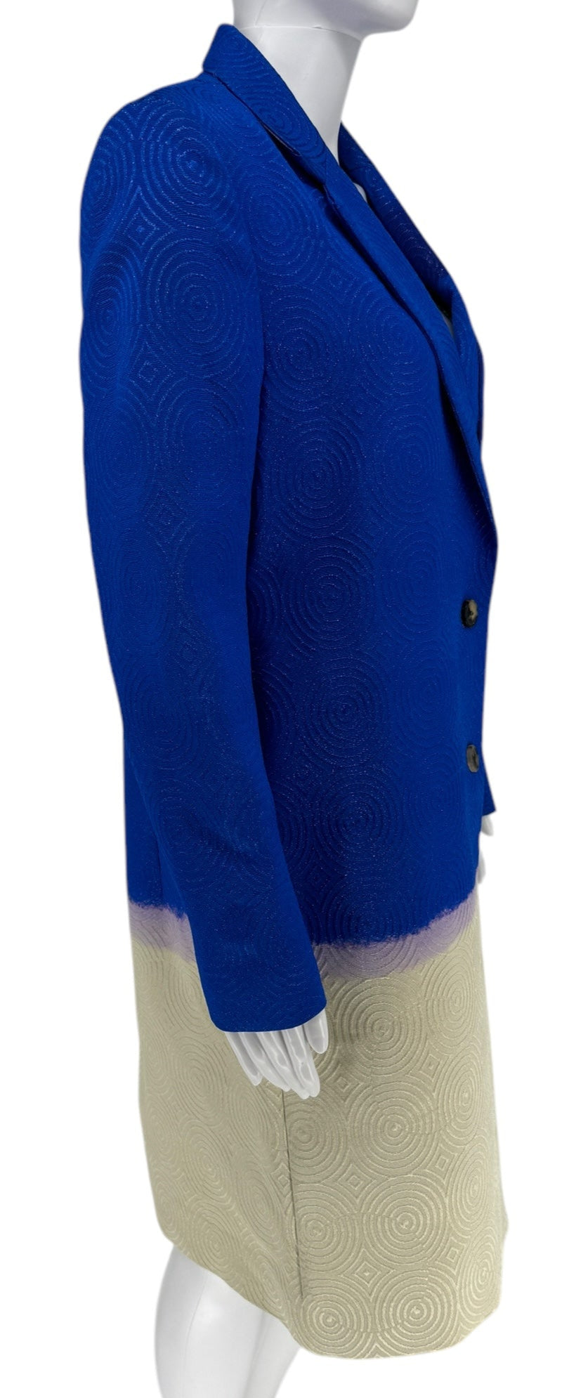 Dries Van Noten toTwo Button Cobalt/Purple/Black and Ivory textured Moire Topper/Jacket/ ¾ Coat&nbsp;