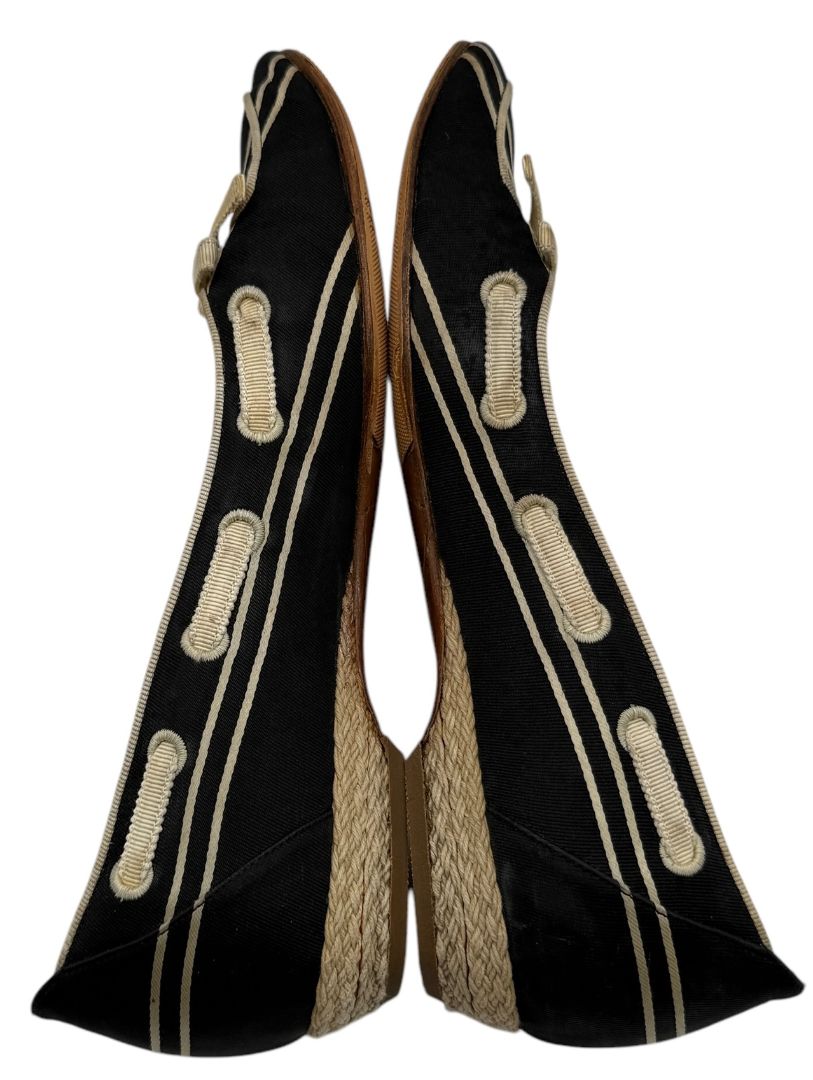 Chanel Black & Cream Canvas Logo Bow Espadrille Flats – Size 36 – Good Preowned Condition