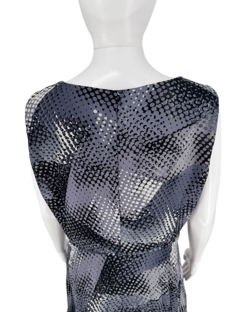 Armani Collezioni Grey & Black Abstract Dot Pleated Dress – Size 12 / IT 48