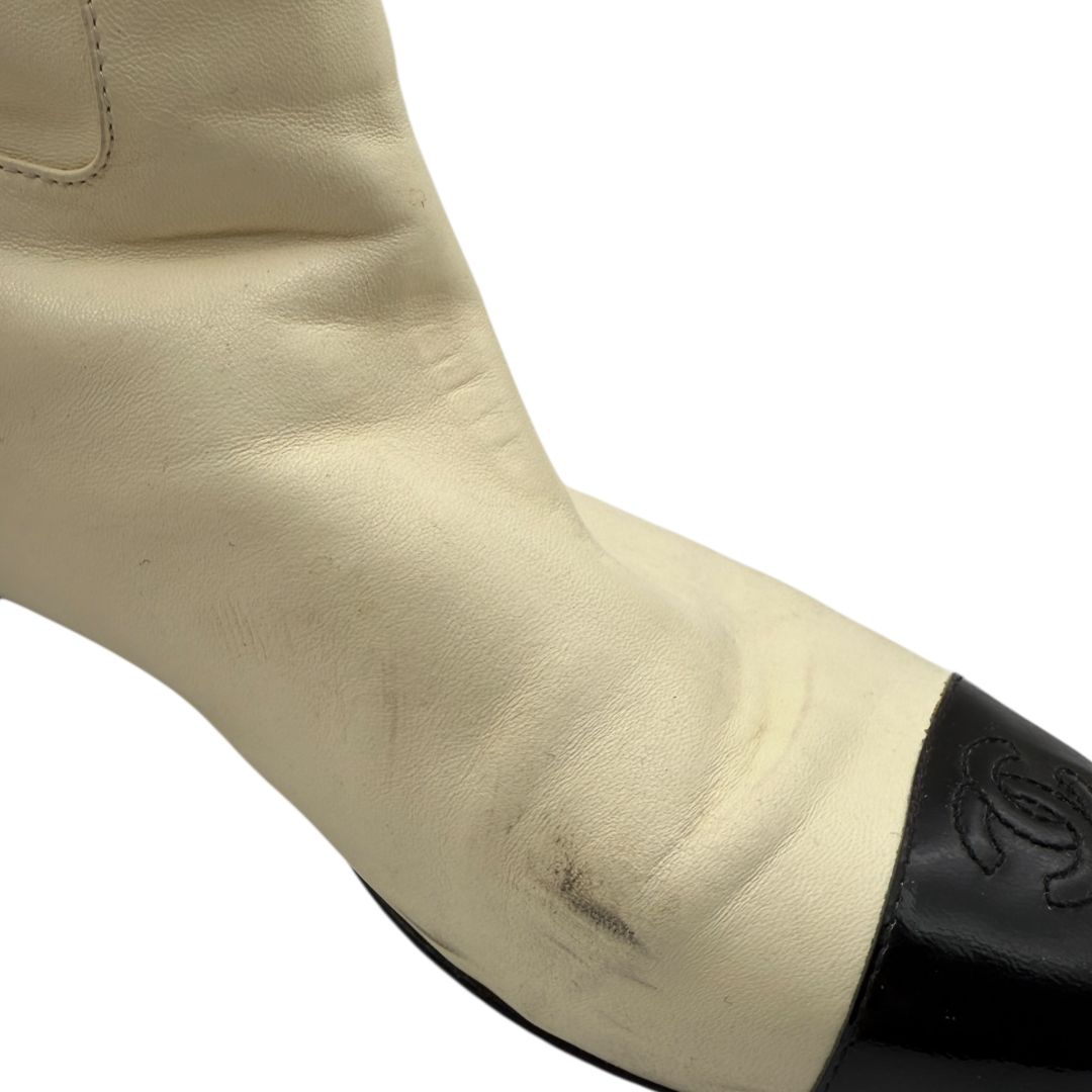 Chanel Two-Tone Calf Leather Mid-Calf Boots – Size 40