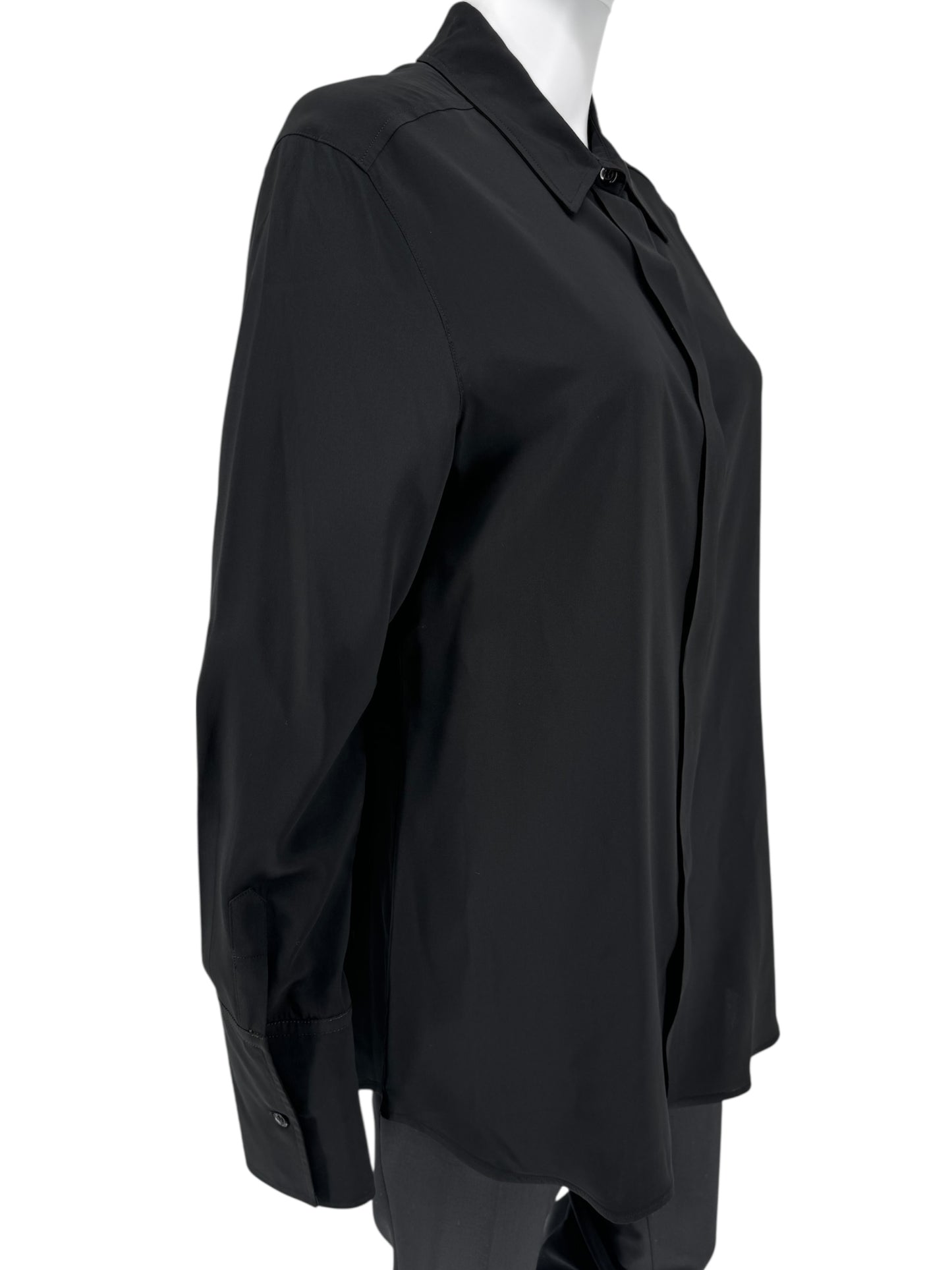Sportmax Black Silk-Blend Concealed Placket Shirt – Size US 10 / IT 44