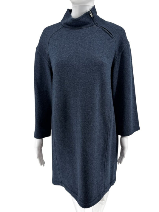 Loro Piana Blue Cashmere Funnel Neck Tunic with LP Zip – Size M