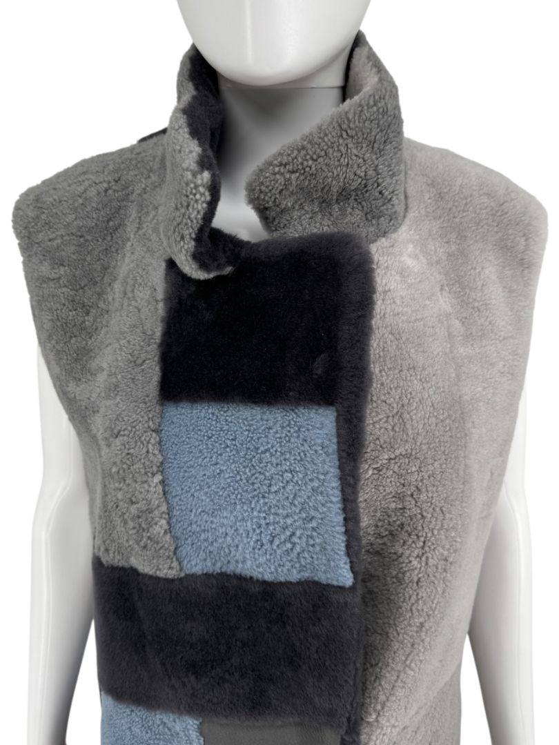 Akris Colorblock Shearling Patchwork Vest – Size 10