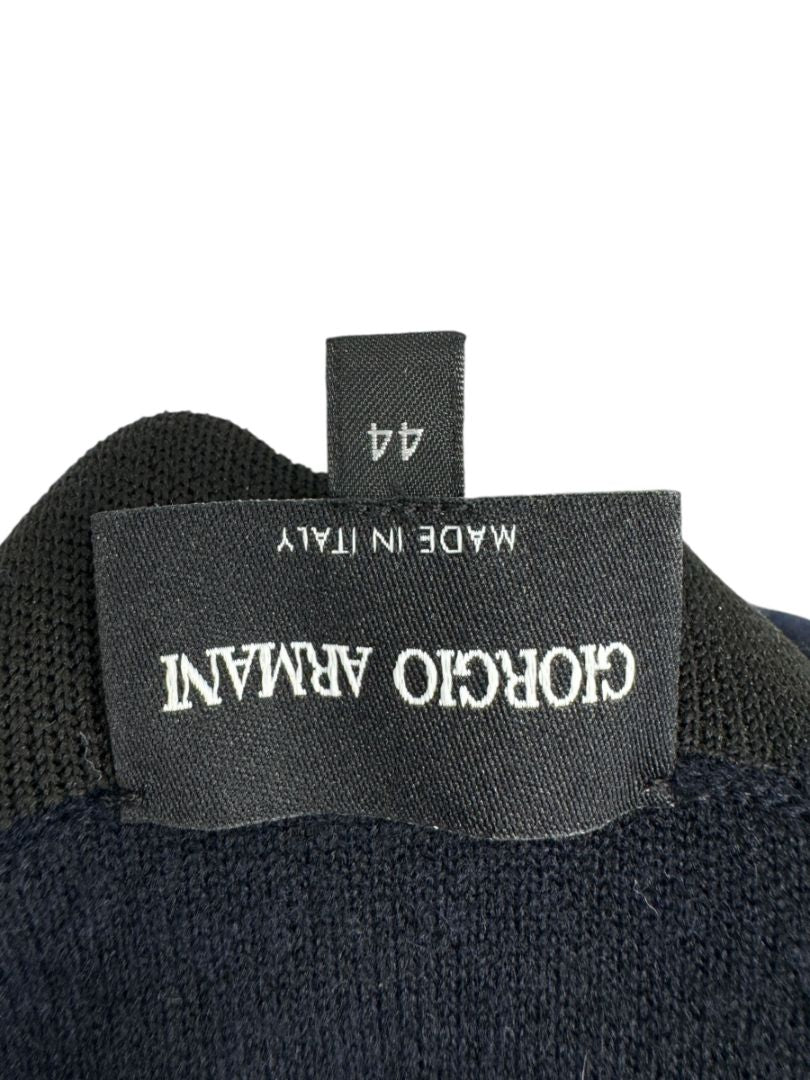 Giorgio Armani Navy Wool-Cashmere Coat with Leather Trim – Size 44