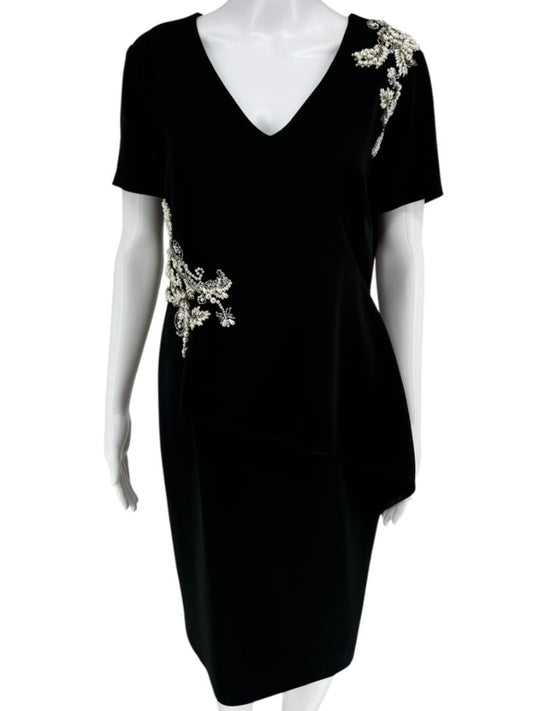 Pamella Roland Black Embellished Asymmetrical Sheath Dress – Large