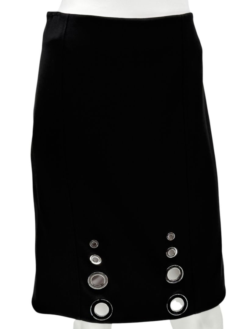 Pamella Roland Black Pencil Skirt with Grommet Detail – Large