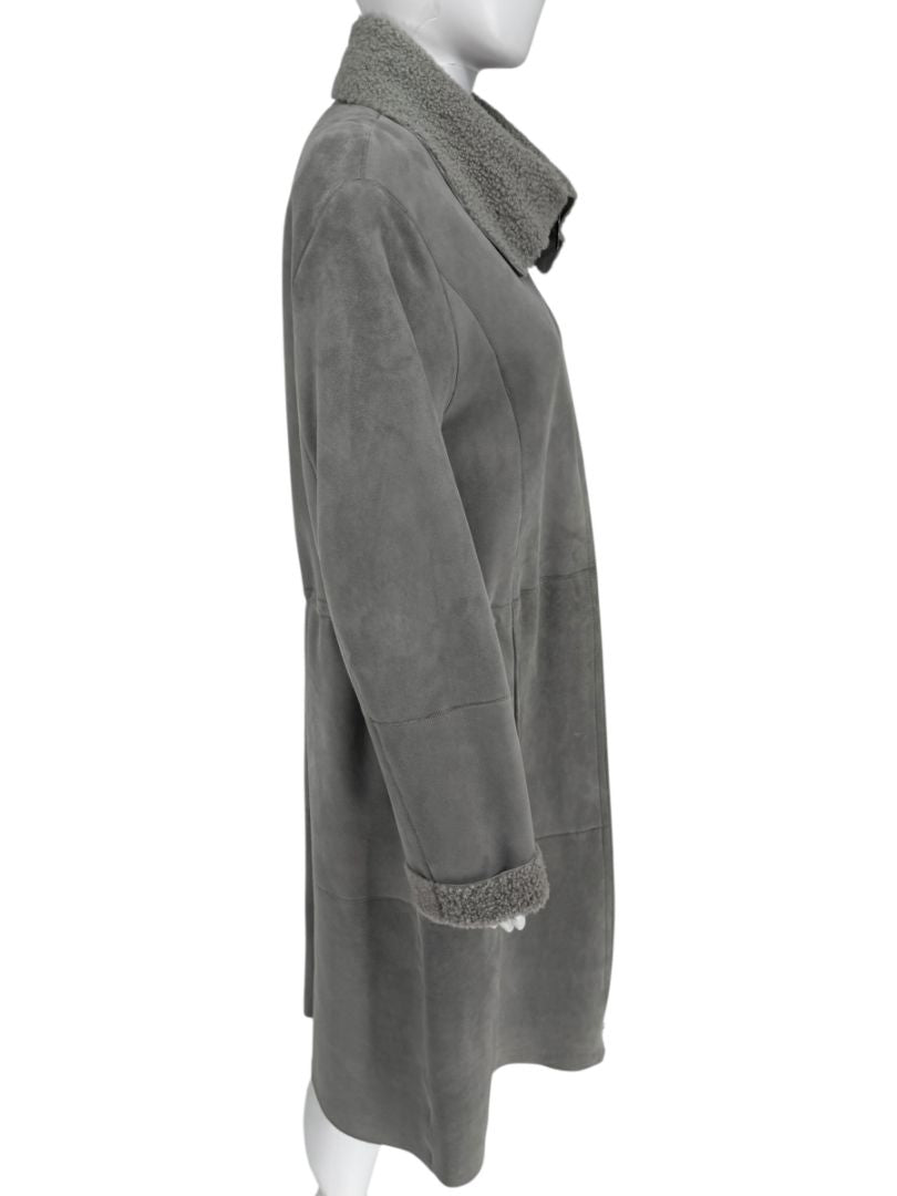 Hugo Boss Grey Shearling-Lined Suede Coat – Size Large