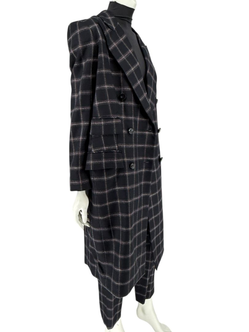 Pamella Roland Black & Gray Windowpane Plaid Pantsuit – Large
